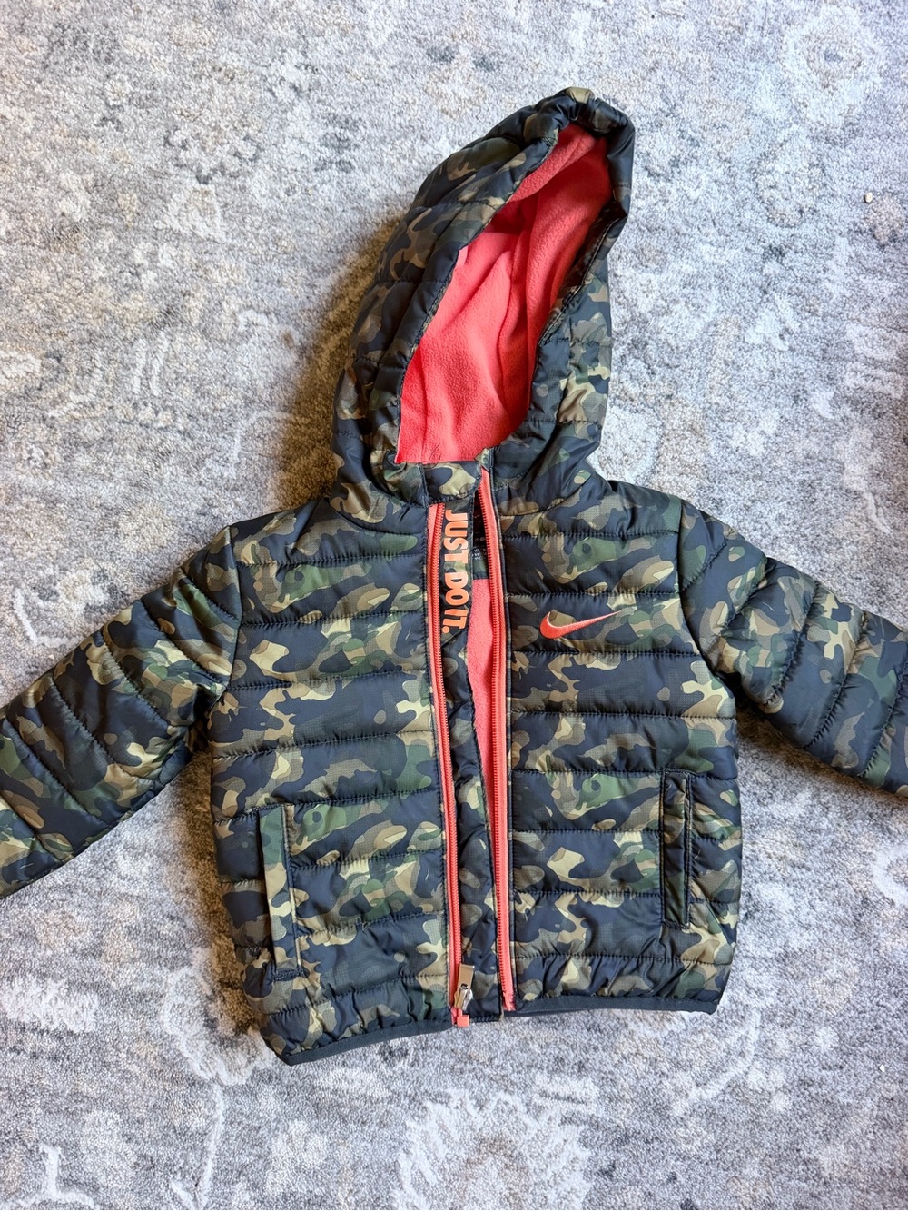 Nike Kids Camo Puffer Jacket with Red Lining